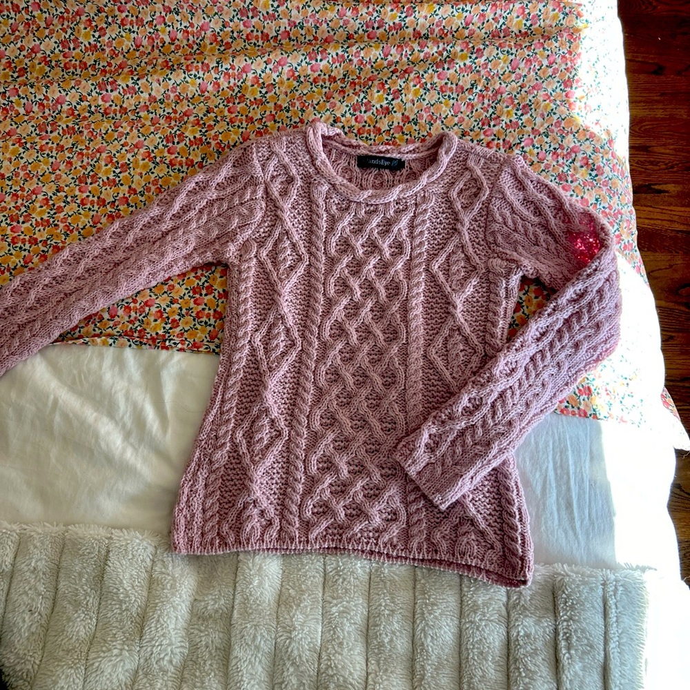Fisherman knit pink wool sweater from
Ireland. NWOT